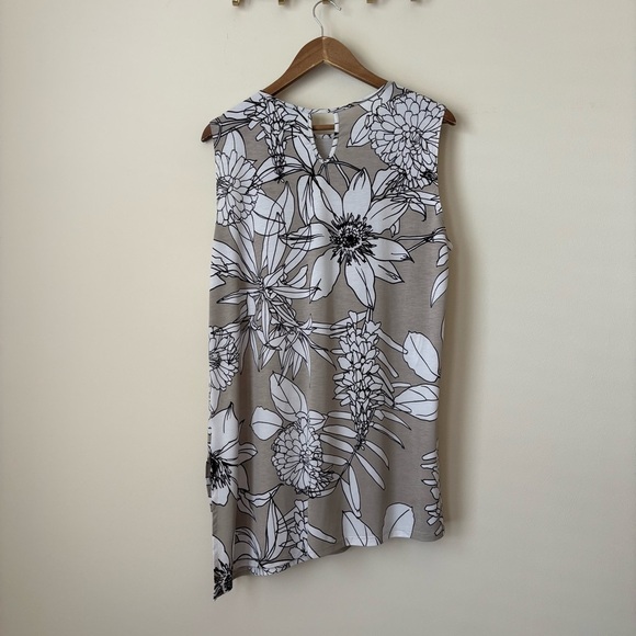 Clara Sunwoo Sleeveless Floral Tunic Top Large Tan White Black - Picture 3 of 8